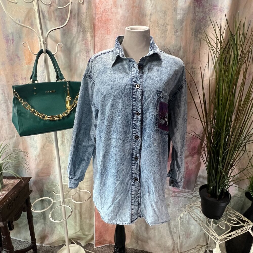 VTG📌 Michel Adam New York The Big Apple Button Down Long Sleeves Blouse